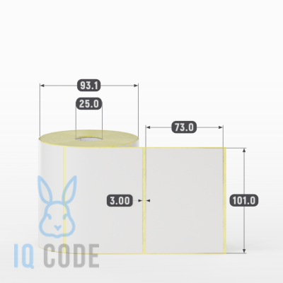 Термотрансферная этикетка 101х73 полуглянцевая, втулка 25 мм (к) (рядов 1 по 600 шт)  IQ code	