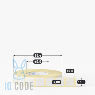 Термотрансферная этикетка 15х15 (рядов 1 по 2 000 шт) Полуглянец в рулоне, втулка 40 мм (к) IQ code
