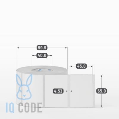 Полипропиленовая этикетка 65х45 белая, втулка 40 мм (к) (рядов 1 по 1000 шт)  IQ code	