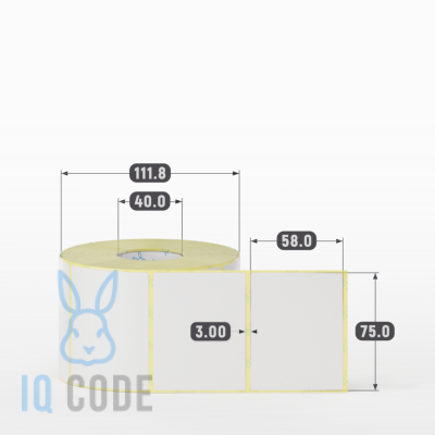 Термотрансферная этикетка 75х58 полуглянцевая, втулка 40 мм (к) (рядов 1 по 1000 шт)  IQ code	