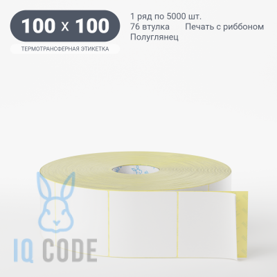 Термотрансферная этикетка 100х100 полуглянцевая, втулка 76 мм (к) (рядов 1 по 5000 шт)  IQ code	