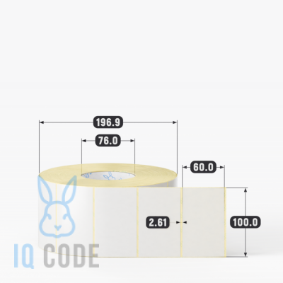 Термотрансферная этикетка 100х60 полуглянцевая, втулка 76 мм (к) (рядов 1 по 3000 шт)  IQ code	