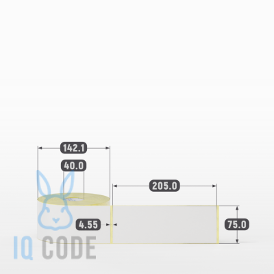 Термотрансферная этикетка 75х205 полуглянцевая, втулка 40 мм (к) (рядов 1 по 500 шт)  IQ code	