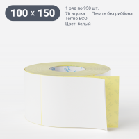 Термоэтикетка ЭКО 100х150 (рядов 1 по 950 шт)  + Перфорация 2 мм рез 1 мм пробел в рулоне, втулка 76 мм (к) IQ code