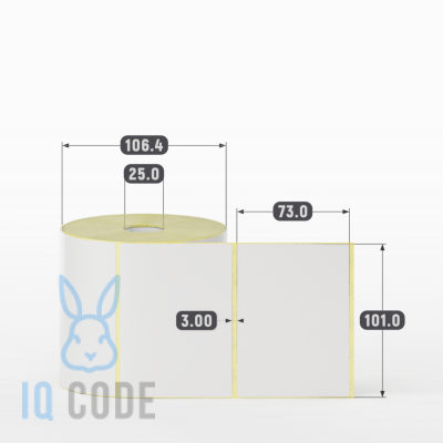 Термотрансферная этикетка 101х73 полуглянцевая, втулка 25 мм (к) (рядов 1 по 800 шт)  IQ code	