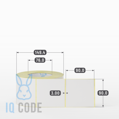 Термотрансферная этикетка 90х90 полуглянцевая, втулка 76 мм (к) (рядов 1 по 1000 шт)  IQ code	