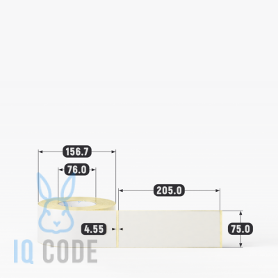 Термотрансферная этикетка 75х205 полуглянцевая, втулка 76 мм (к) (рядов 1 по 500 шт)  IQ code	