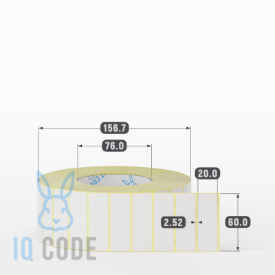 Термотрансферная этикетка 60х20 полуглянцевая, втулка 76 мм (к) (рядов 1 по 5000 шт)  IQ code	