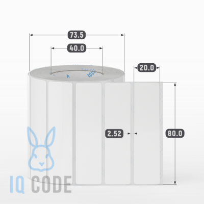 Полипропиленовая этикетка 80х20 белая, втулка 40 мм (к) (рядов 1 по 1000 шт)  IQ code	