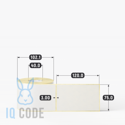 Термотрансферная этикетка 75х120 полуглянцевая, втулка 40 мм (к) (рядов 1 по 400 шт)  IQ code	