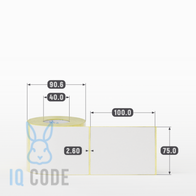 Термоэтикетка ЭКО 75х100, втулка 40 мм (к) (рядов 1 по 350 шт) + Перфорация 2 мм рез 1 мм пробел IQ code	
