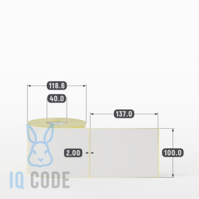 Термотрансферная этикетка 100х137 полуглянцевая, втулка 40 мм (к) (рядов 1 по 500 шт)  IQ code	