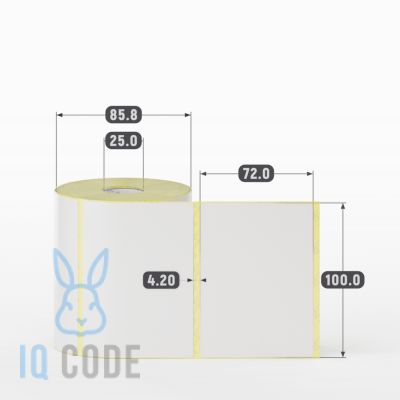Термотрансферная этикетка 100х72 полуглянцевая, втулка 25 мм (к) (рядов 1 по 500 шт)  IQ code	
