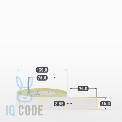 Термотрансферная этикетка 35х74 полуглянцевая, втулка 76 мм (к) (рядов 1 по 1000 шт)  IQ code	