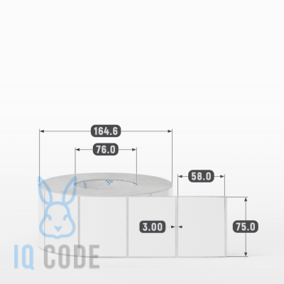 Полипропиленовая этикетка 75х58 белая, втулка 76 мм (к) (рядов 1 по 2000 шт)  IQ code	