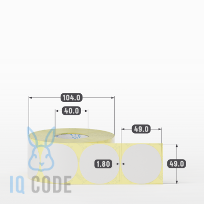 Термотрансферная этикетка круглая 49х49 полуглянцевая, втулка 40 мм (к) (рядов 1 по 1000 шт) IQ code	