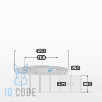 Полипропиленовая этикетка 40х20 белая, втулка 76 мм (к) (рядов 1 по 2500 шт)  IQ code	
