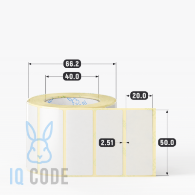 Термотрансферная этикетка 50х20 полуглянцевая, втулка 40 мм (к) (рядов 1 по 700 шт)  IQ code	