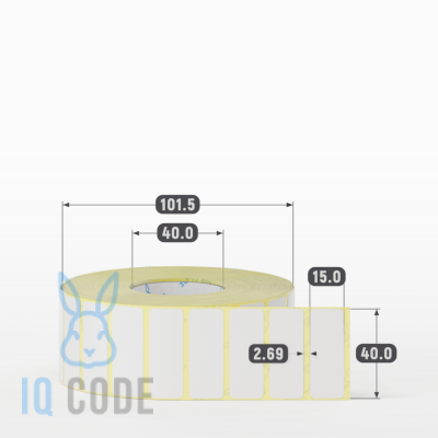 Термотрансферная этикетка 40х15 полуглянцевая, втулка 40 мм (к) (рядов 1 по 3000 шт)  IQ code	