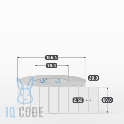 Полипропиленовая этикетка 60х20 белая, втулка 76 мм (к) (рядов 1 по 5000 шт)  IQ code	
