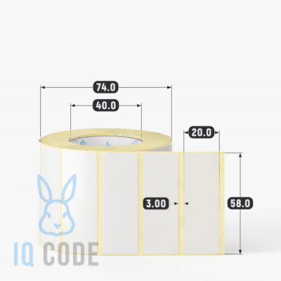 Термотрансферная этикетка 58х20 полуглянцевая, втулка 40 мм (к) (рядов 1 по 1000 шт)  IQ code	