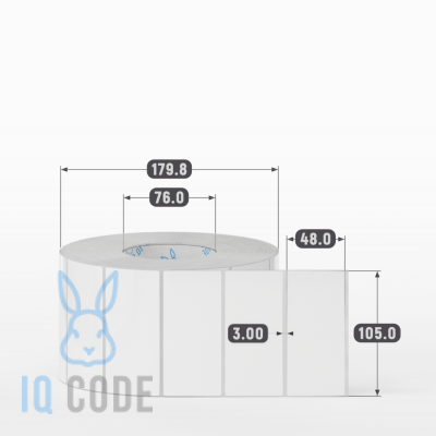 Полипропиленовая этикетка 105х48 белая, втулка 76 мм (к) (рядов 1 по 3000 шт)  IQ code	