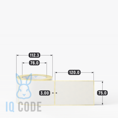 Термотрансферная этикетка 75х120 полуглянцевая, втулка 76 мм (к) (рядов 1 по 300 шт)  IQ code	