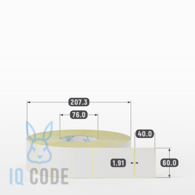 Термотрансферная этикетка 60х40 полуглянцевая, втулка 76 мм (к) (рядов 1 по 5000 шт) Намотка внутрь IQ code	