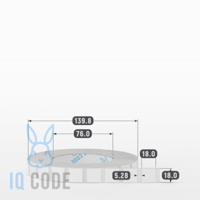 Полипропиленовая этикетка 18х18 белая, втулка 76 мм (к) (рядов 1 по 4000 шт)  IQ code	