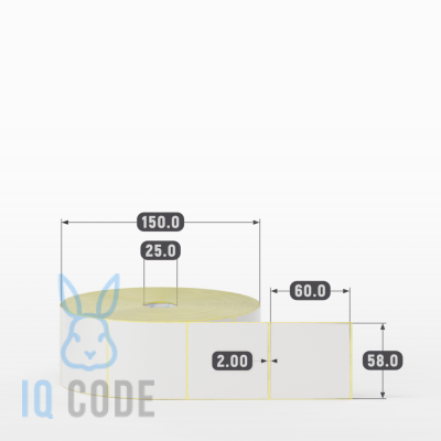 Термотрансферная этикетка 58х60 полуглянцевая, втулка 25 мм (к) (рядов 1 по 2000 шт)  IQ code	