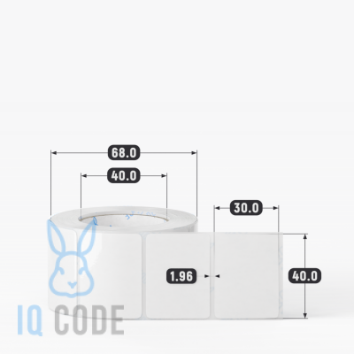 Полипропиленовая этикетка 40х30 белая, втулка 40 мм (к) (рядов 1 по 500 шт)  IQ code	