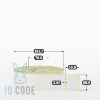 Термотрансферная этикетка 60х50 полуглянцевая, втулка 76 мм (к) (рядов 1 по 3000 шт)  IQ code	