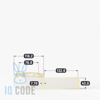 Термотрансферная этикетка 43х132 полуглянцевая, втулка 76 мм (к) (рядов 1 по 300 шт)  IQ code	