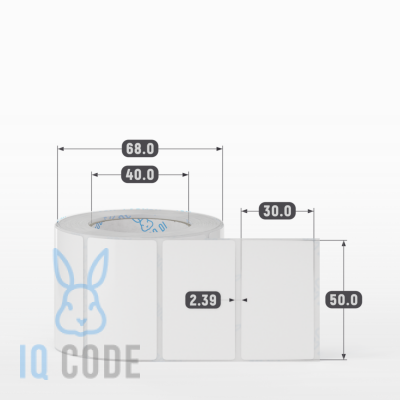 Полипропиленовая этикетка 50х30 белая, втулка 40 мм (к) (рядов 1 по 500 шт)  IQ code	