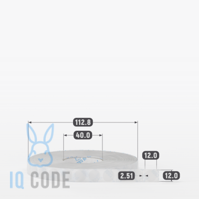 Полипропиленовая этикетка 12х12 прозрачная, втулка 40 мм (к) (рядов 3 по 5000 шт) круглая IQ code	