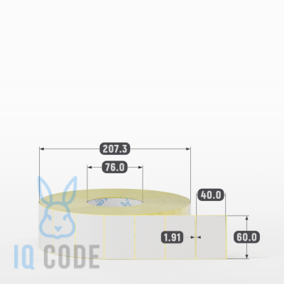 Термотрансферная этикетка Намотка внутрь. Подложка PET23 60х40 полуглянцевая, втулка 76 мм (к) (рядов 1 по 5000 шт) 	