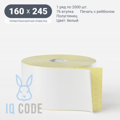 Термотрансферная этикетка 160х245 (рядов 1 по 2 000 шт) Полуглянец Намотка внутрь в рулоне, втулка 76 мм (к) IQ code