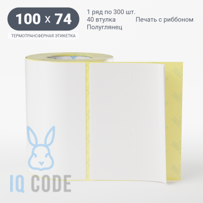 Термотрансферная этикетка 100х74.2 полуглянцевая, втулка 40 мм (к) (рядов 1 по 300 шт)  IQ code	