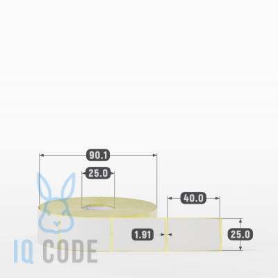 Термотрансферная этикетка 25х40 полуглянцевая, втулка 25 мм (к) (рядов 1 по 1000 шт) Намотка внутрь IQ code	