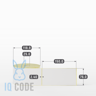 Термотрансферная этикетка 76х150 полуглянцевая, втулка 25 мм (к) (рядов 1 по 500 шт)  IQ code	