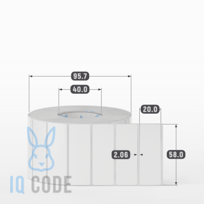 Полипропиленовая этикетка 58х20 белая, втулка 40 мм (к) (рядов 1 по 2000 шт)  IQ code	