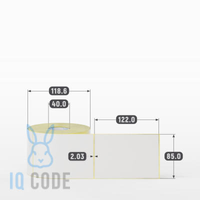 Термотрансферная этикетка 85х122 полуглянцевая, втулка 40 мм (к) (рядов 1 по 500 шт)  IQ code	