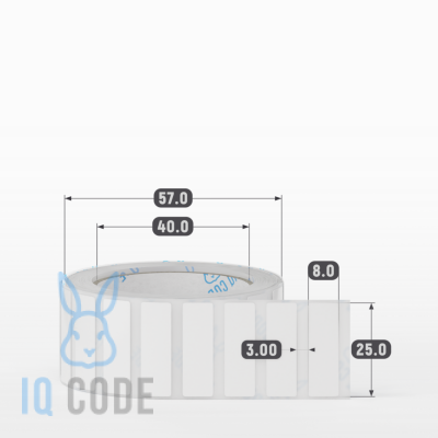Полипропиленовая этикетка 25х8 белая, втулка 40 мм (к) (рядов 1 по 1000 шт)  IQ code	