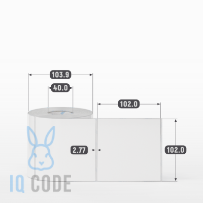 Полипропиленовая этикетка 102х102 белая, втулка 40 мм (к) (рядов 1 по 500 шт)  IQ code	