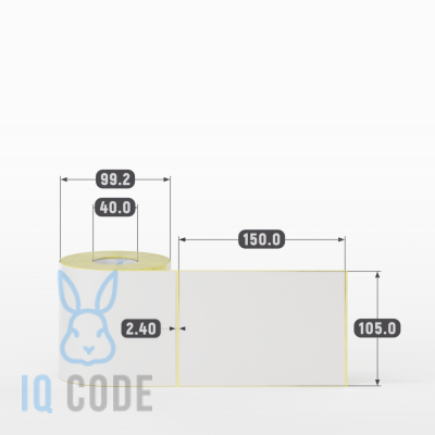 Термотрансферная этикетка 105х150 полуглянцевая, втулка 40 мм (к) (рядов 1 по 300 шт)  IQ code	