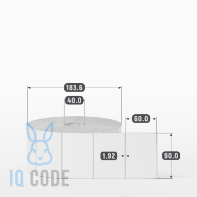 Полипропиленовая этикетка 90х60 белая, втулка 40 мм (к) (рядов 1 по 3000 шт)  IQ code	