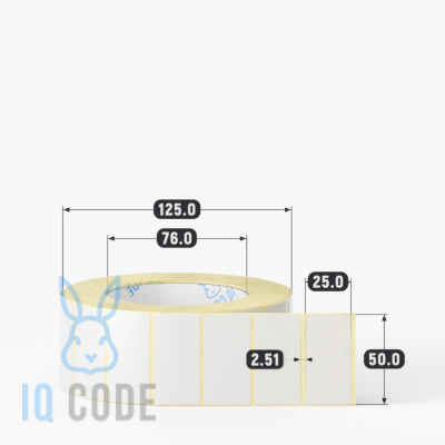 Термотрансферная этикетка 50х25 полуглянцевая, втулка 76 мм (к) (рядов 1 по 2000 шт)  IQ code	
