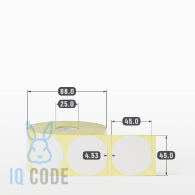 Термоэтикетка ТОП 45х45, втулка 25 мм (к) (рядов 1 по 800 шт) круглая IQ code	