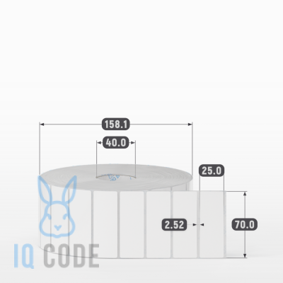 Полипропиленовая этикетка 70х25 белая, втулка 40 мм (к) (рядов 1 по 5000 шт)  IQ code	
