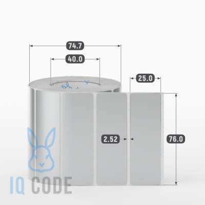 Этикетка 76х25, втулка 40 мм (к) (рядов 1 по 1000 шт) PET Matt Silver IQ code Этикетка 76х25, втулка 40 мм (к) (рядов 1 по 1000 шт) PET Matt Silver IQ code